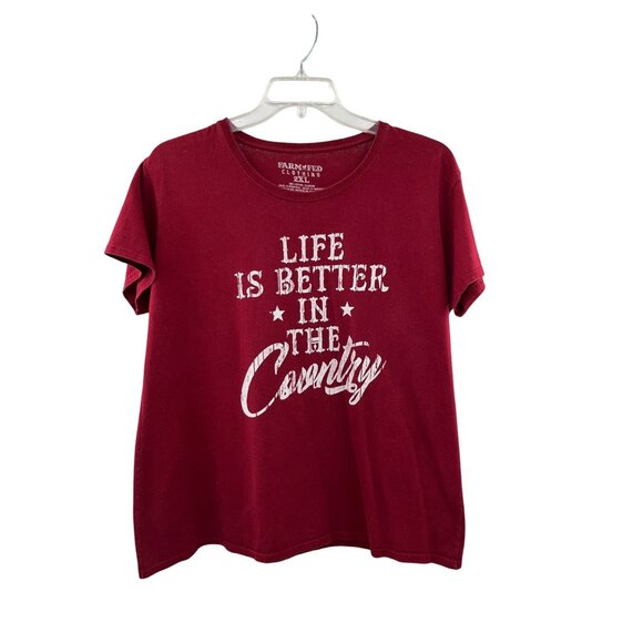 Farm Fed Tops - Farm Fed Country Graphic T-Shirt Womens 2XL Red Cotton “Life is Better"